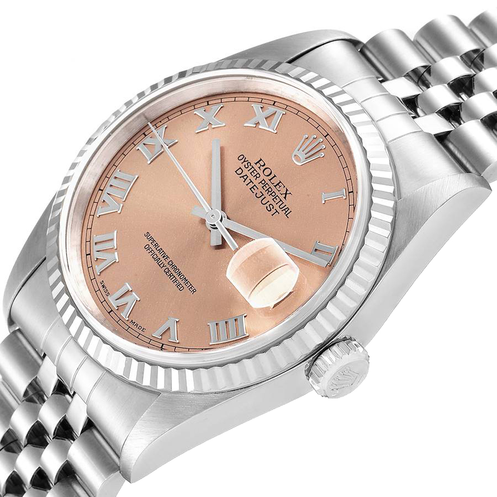 

Rolex Salmon 18K White Gold And Stainless Steel Datejust 16234 Men's Wristwatch 36 MM, Pink