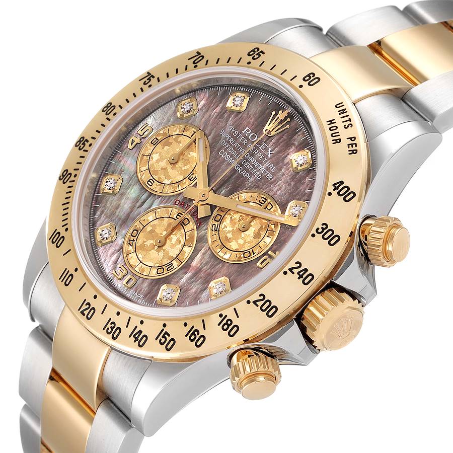 

Rolex Black MOP Diamonds 18K Yellow Gold And Stainless Steel Cosmograph Daytona 116523 Men's Wristwatch 40 MM