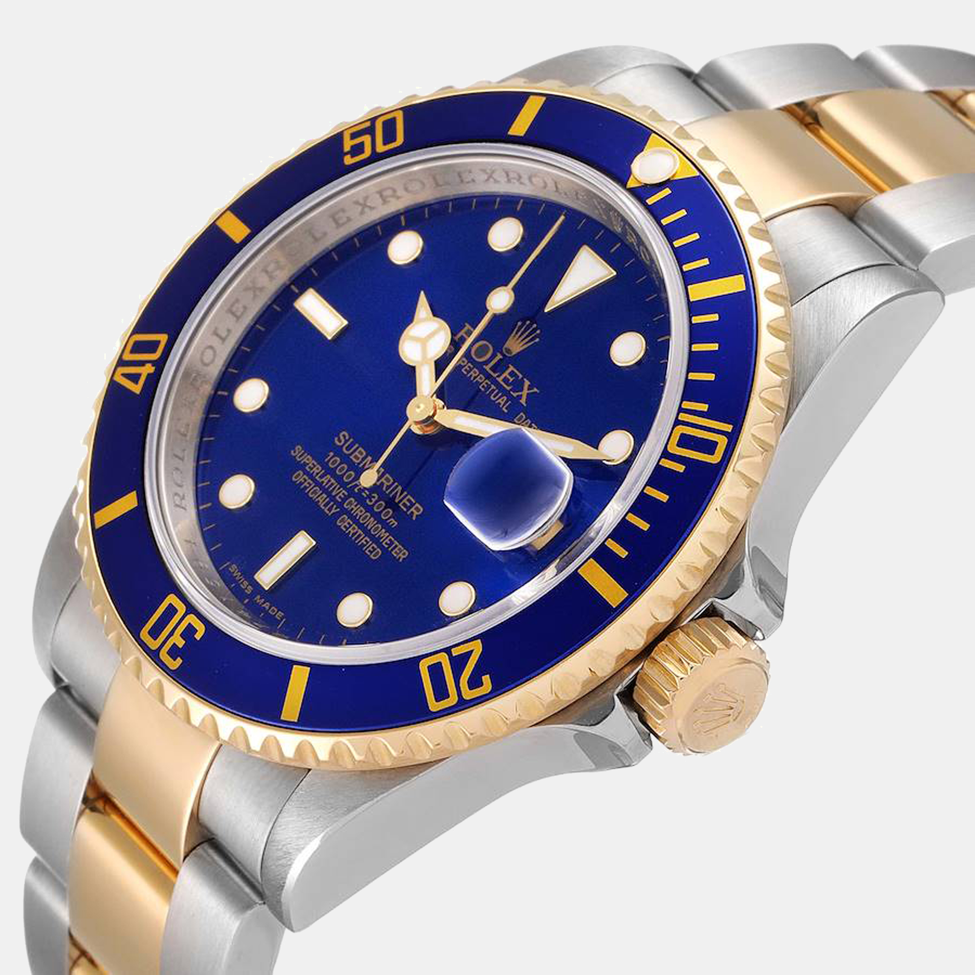 

Rolex Blue 18K Yellow Gold And Stainless Steel Submariner 16613 Men's Wristwatch 40 mm