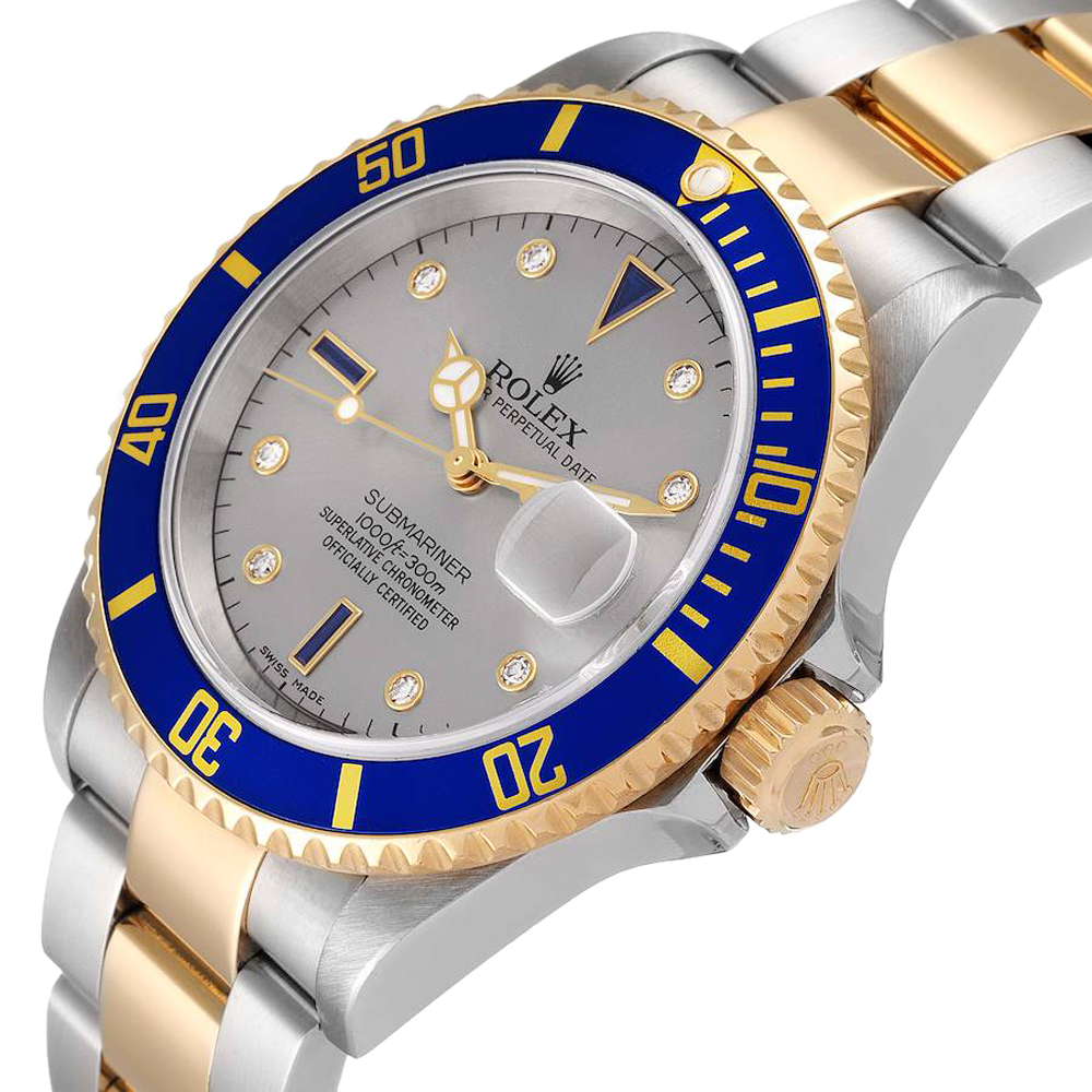 

Rolex Grey Diamonds 18K Yellow Gold And Stainless Steel Submariner 16613 Men's Wristwatch 40 MM
