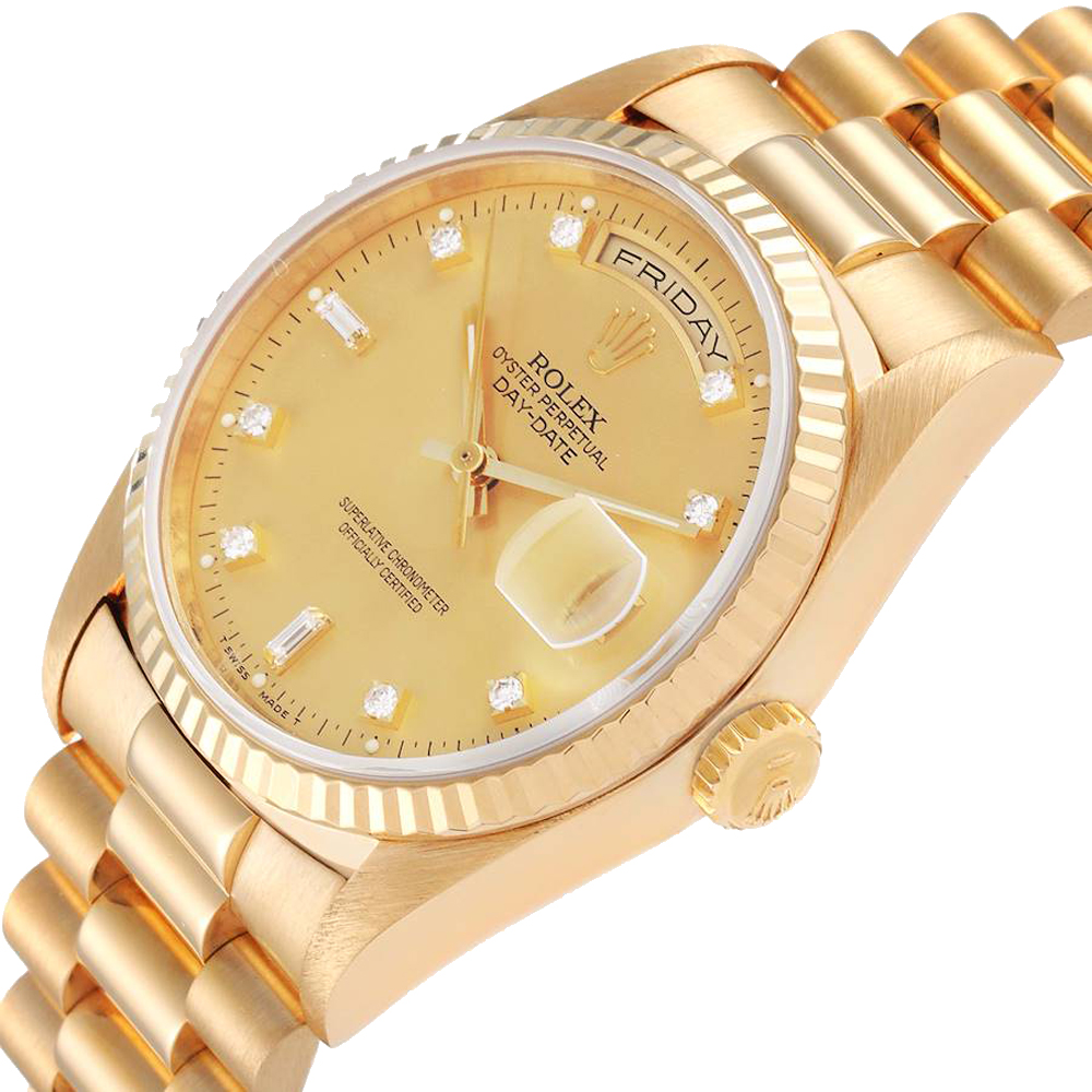 

Rolex Champagne Diamonds 18K Yellow Gold President Day Date 18238 Men's Wristwatch 36 MM