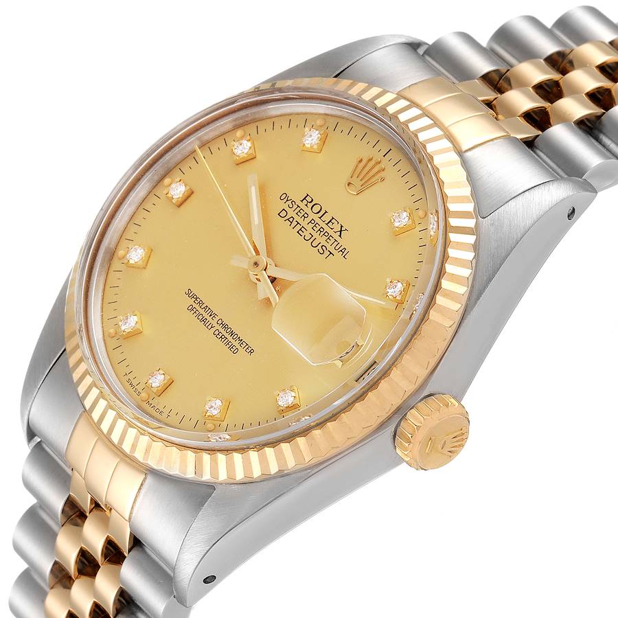 

Rolex Champagne Diamonds 18K Yellow Gold And Stainless Steel Datejust 16013 Men's Wristwatch 36 MM