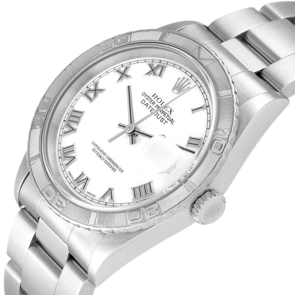 

Rolex White Stainless Steel 18K White Gold Turnograph Datejust 16264 Men's Wristwatch