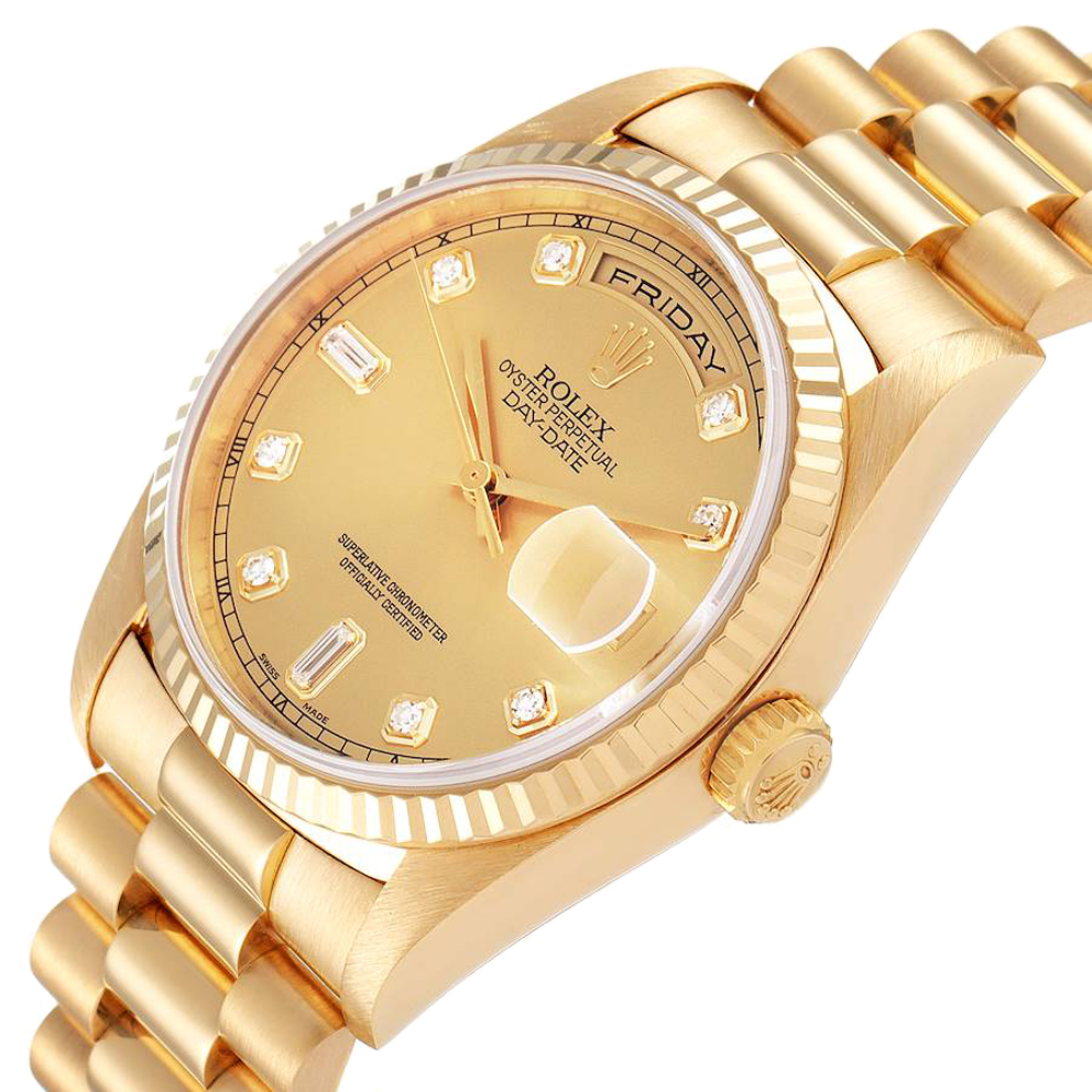 

Rolex Champagne 18K Yellow Gold Diamond President Day-Date 18238 Men's Wristwatch