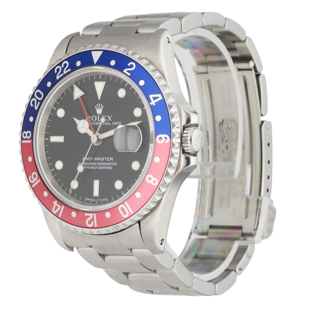 

Rolex Black Stainless Steel GMT Master Date 16700 Pepsi Men's Wristwatch 40 MM