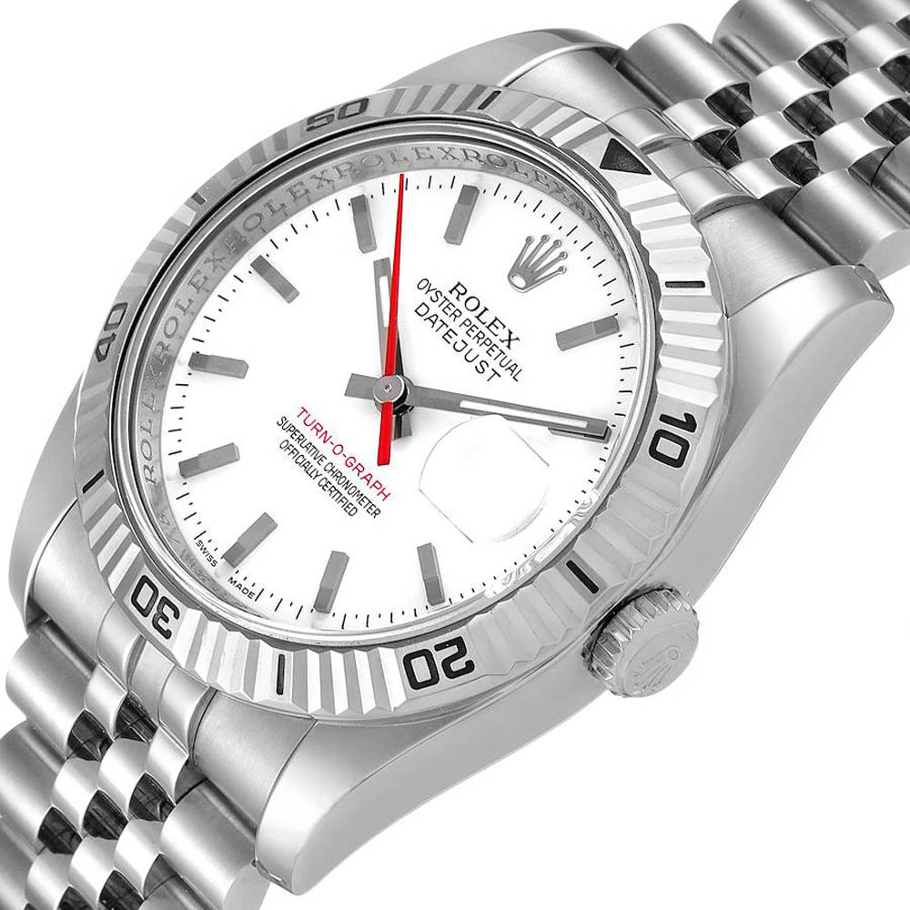 

Rolex White 18K White Gold And Stainless Steel Turnograph 116264 Men's Wristwatch 36 MM