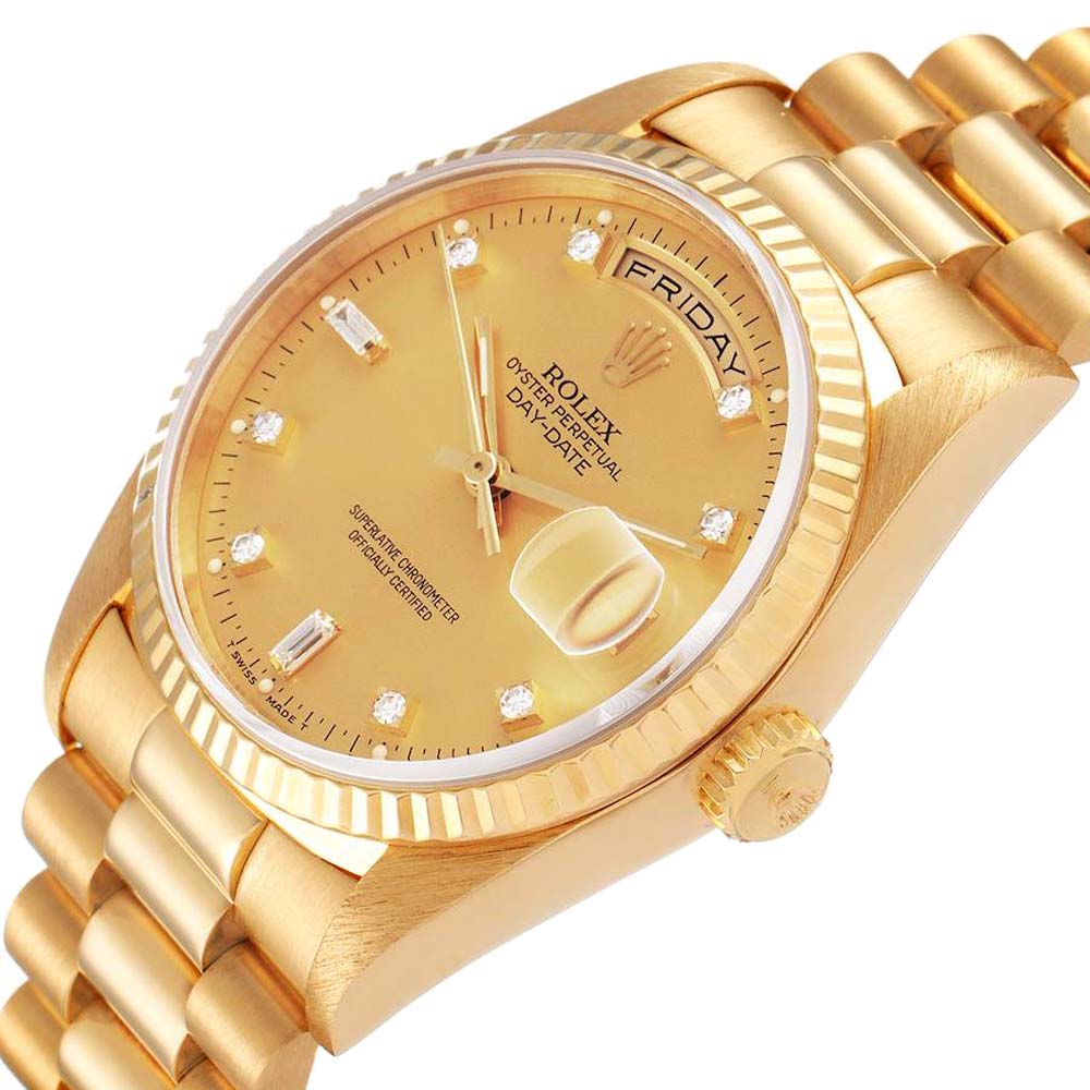 

Rolex Champagne 18K Yellow Gold Diamond President Day-Date 18238 Men's Wristwatch