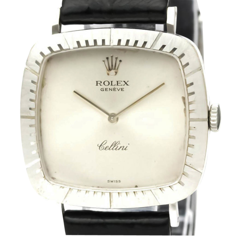 

Rolex Silver 18K White Gold Cellini 4084 Vintage Men's Wristwatch 30 MM