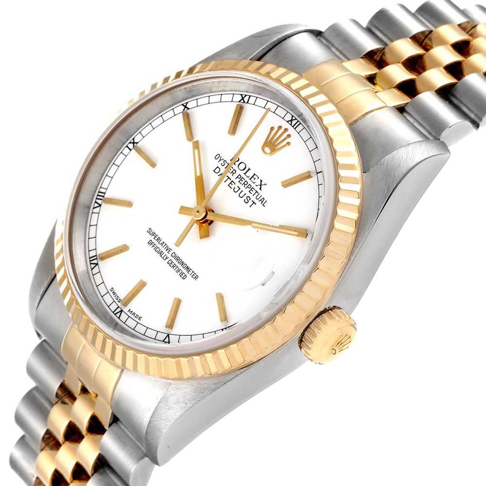 

Rolex White 18K Yellow Gold Stainelss Steel Datejust 16233 Men's Wristwatch