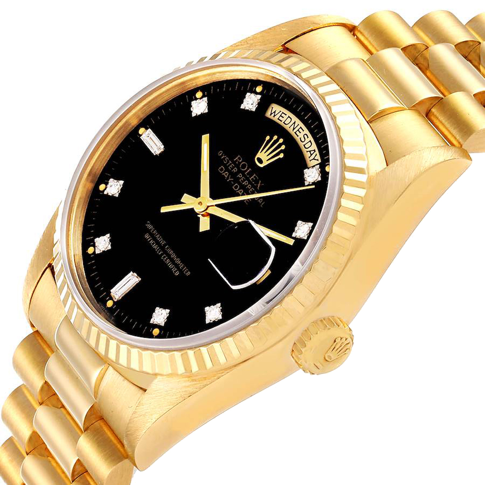 

Rolex Black 18K Yellow Gold Diamond President Day-Date 18238 Men's Wristwatch