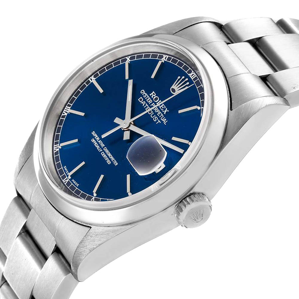 

Rolex Blue Stainless Steel Datejust 16200 Men's Wristwatch 36 MM