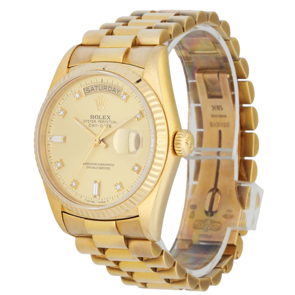 

Rolex Champagne 18K Yellow Gold Diamond Day Date 18038 President Men's Wristwatch