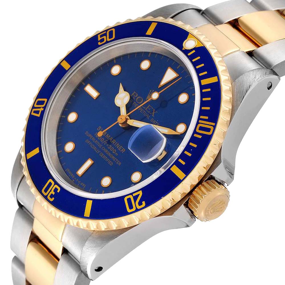 

Rolex Blue 18K Yellow Gold Stainless Steel Submariner 16613 Men's Wristwatch