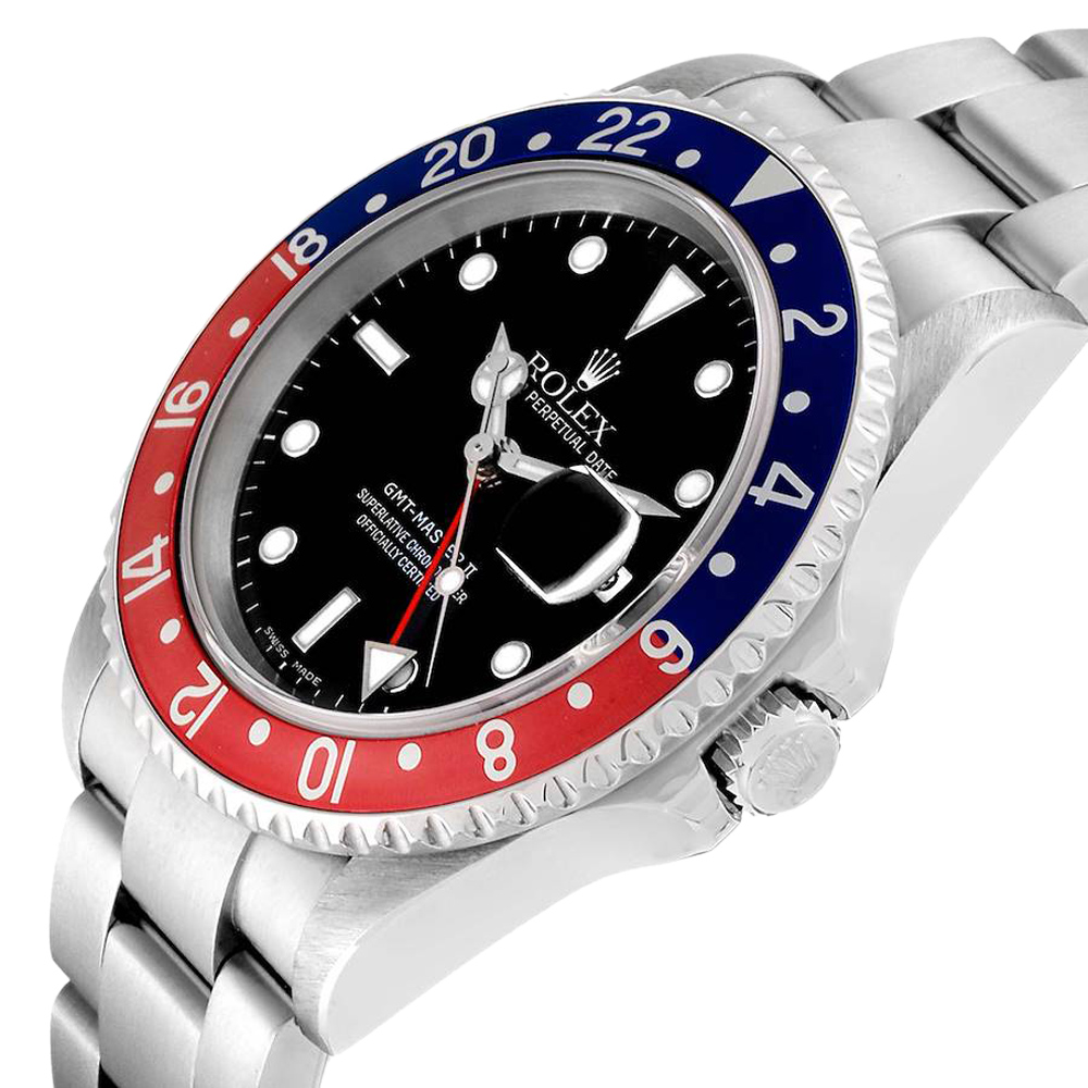 

Rolex Black Stainless Steel GMT Master II Pepsi 16710 Men's Wristwatch