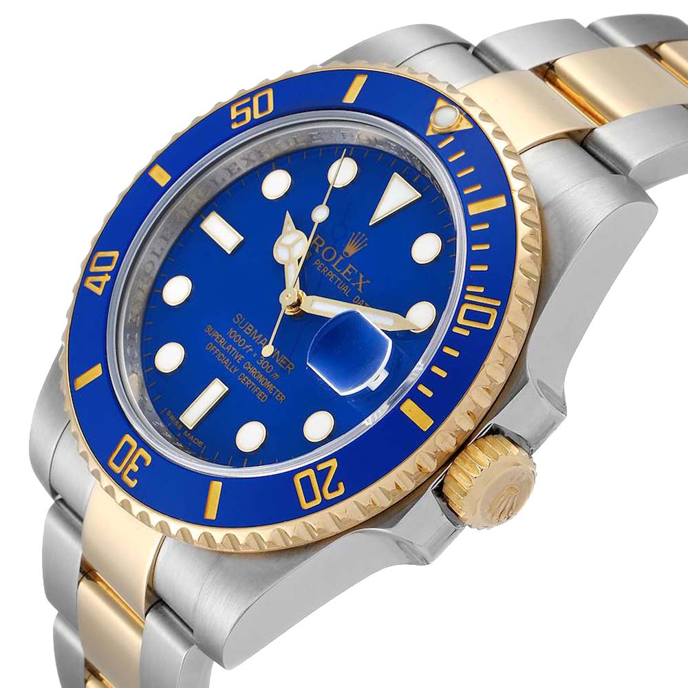 

Rolex Blue 18K Yellow Gold Stainless Steel Submariner Steel 116613 Men's Wristwatch