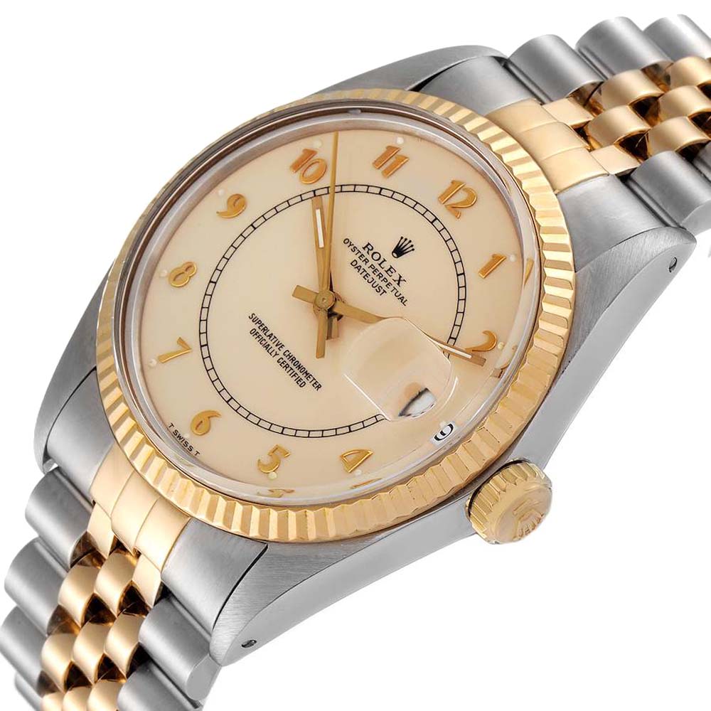 

Rolex Bullseye 18K Yellow Gold Stainless Steel Datejust Vintage 16013 Men's Wristwatch, White