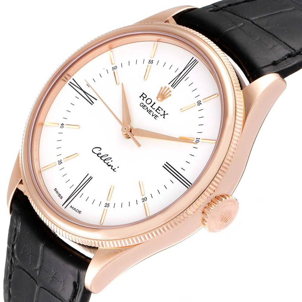 

Rolex White 18k White Rose Gold Cellini Time 50505 Men's Wristwatch 39 MM