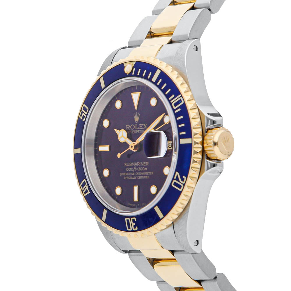 

Rolex Blue 18K Yellow Gold Stainless Steel Submariner Date 16613 Men's Wristwatch