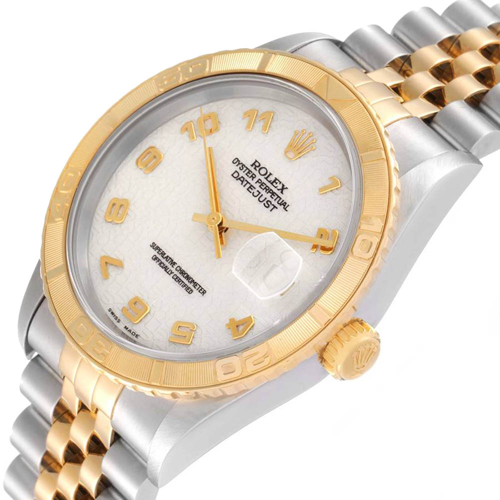 

Rolex Ivory 18K Yellow Gold Stainless Steel Datejust Turnograph 16263 Men's Wristwatch, White