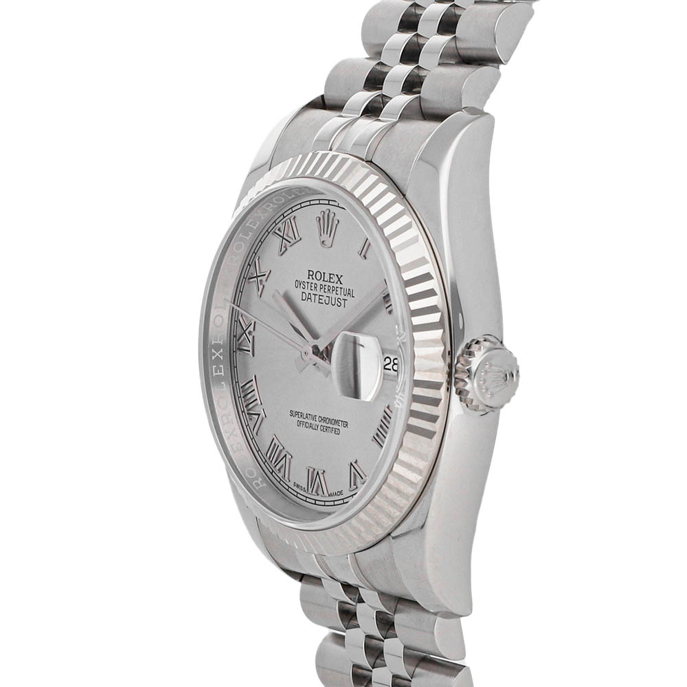 

Rolex Silver 18K White Gold And Stainless Steel Datejust 116234 Men's Wristwatch 36 MM