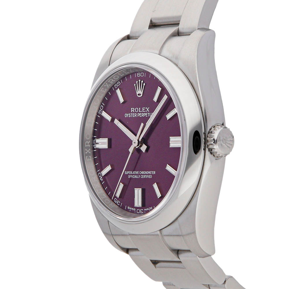 

Rolex Red Grape Stainless Steel Oyster Perpetual 116000 Men's Wristwatch, Purple