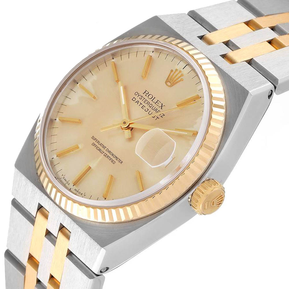 

Rolex Champagne 18k Yellow Gold And Stainless Steel Oysterquartz Datejust 17013 Men's Wristwatch 36 MM