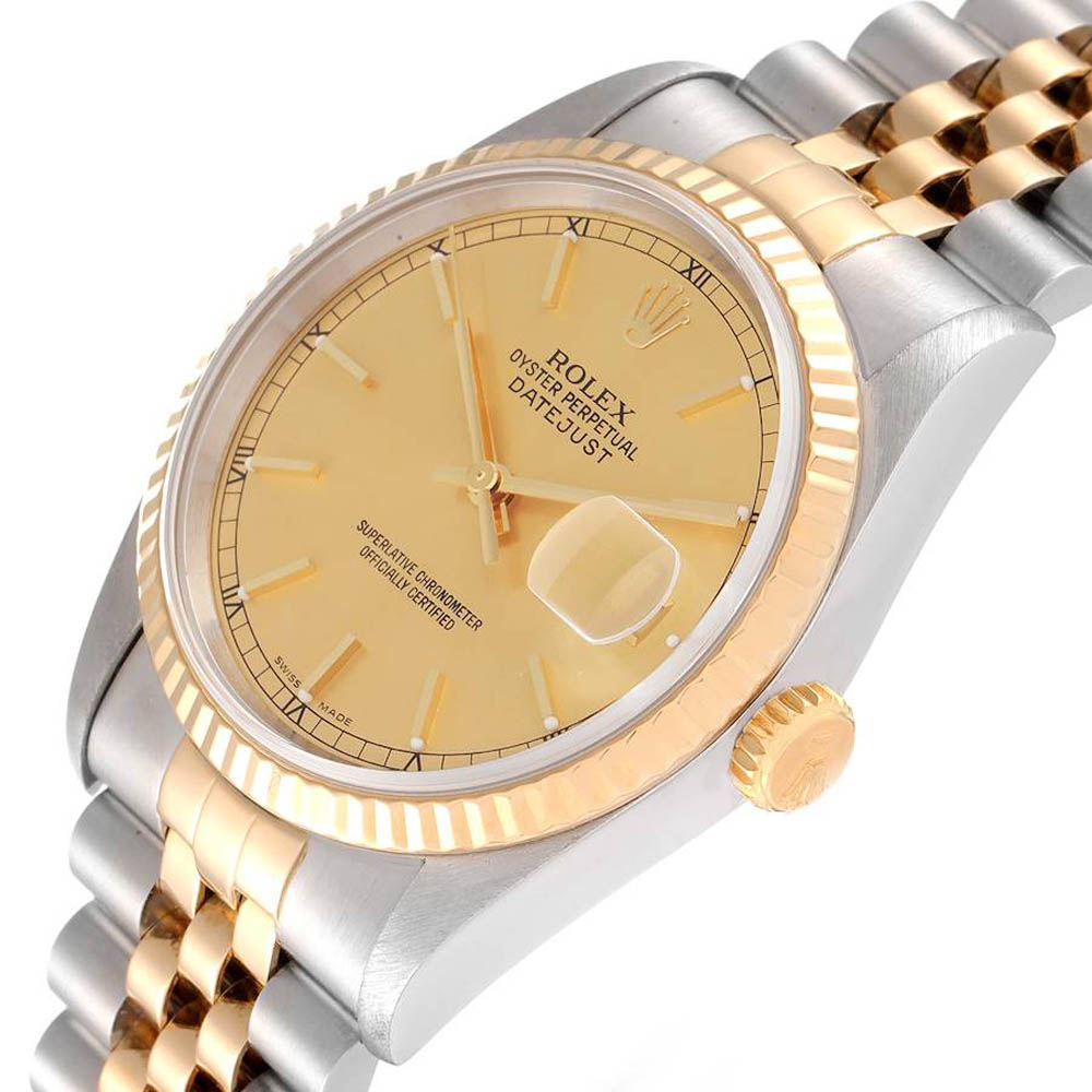 

Rolex Champagne 18k Yellow Gold And Stainless Steel Datejust 16233 Men's Wristwatch 36 MM