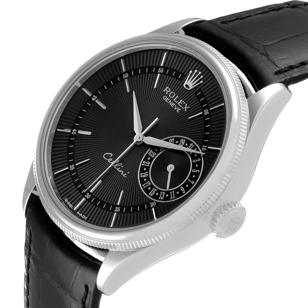 

Rolex Black 18K White Gold Cellini Date 50519 Automatic Men's Wristwatch 39 MM
