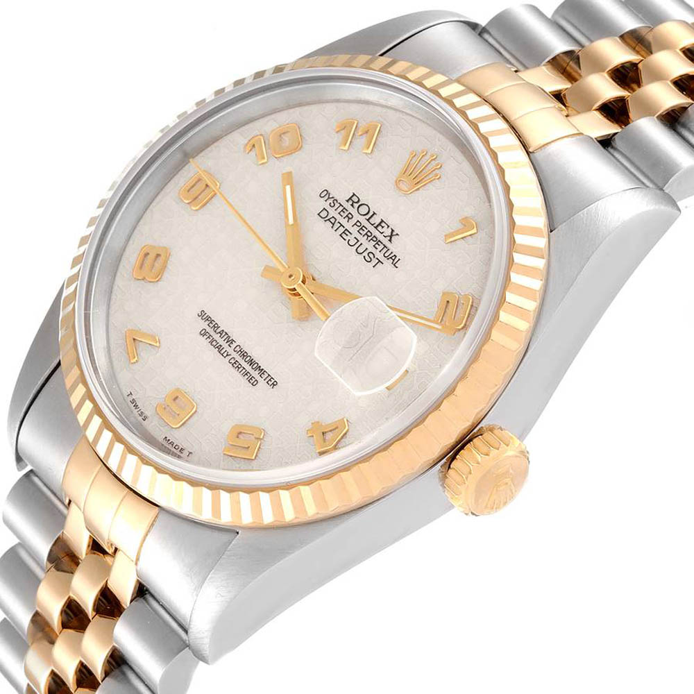 

Rolex Silver 18k Yellow Gold And Stainless Steel Datejust 16233 Men's Wristwatch 36 MM