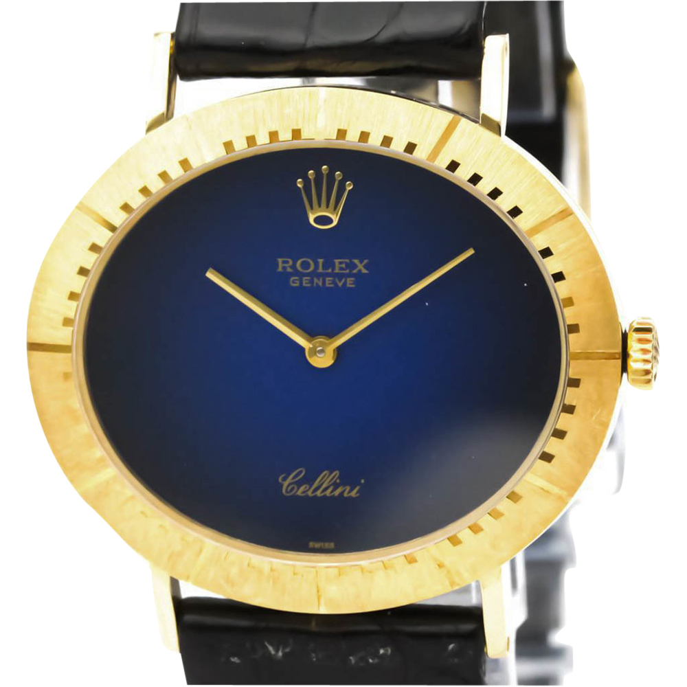 

Rolex Blue 18K Yellow Gold Cellini 4083 Men's Wristwatch 32 MM