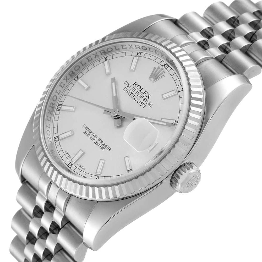 

Rolex Silver 18K White Gold And Stainless Steel Datejust 116234 Men's Wristwatch 36 MM