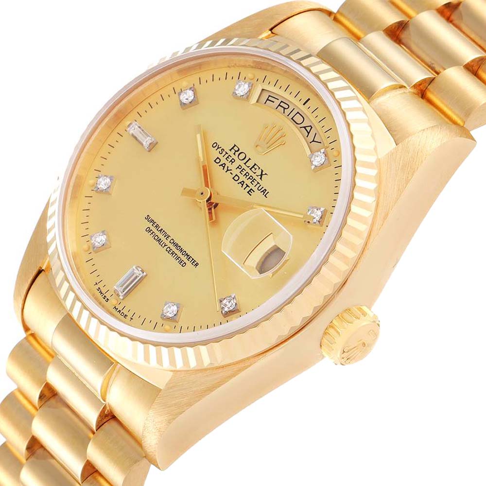 

Rolex Champagne Diamonds 18k Yellow Gold President Day-Date 18038 Men's Wristwatch 36 MM