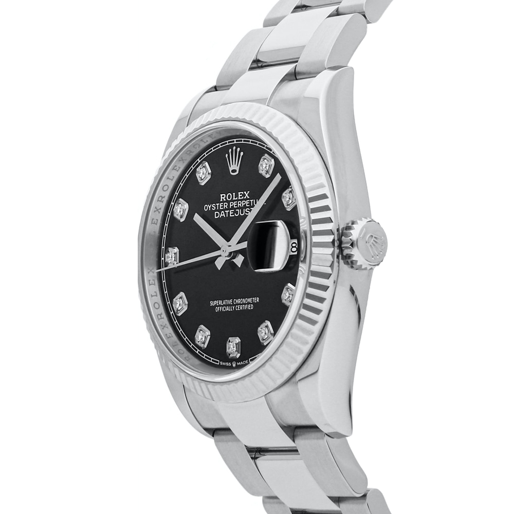 

Rolex Black Diamond 18K White Gold and Stainless Steel Datejust 126234 Men's Wristwatch 36 mm