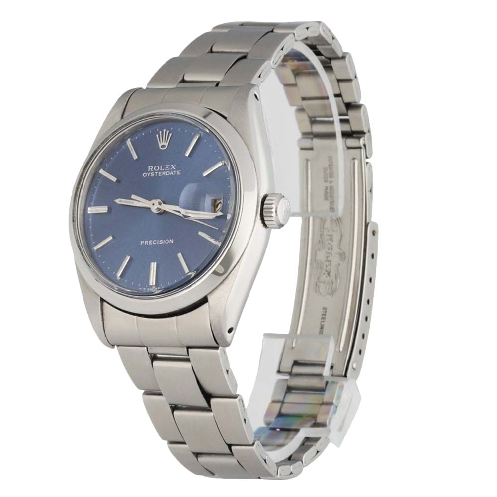 

Rolex Blue Stainless Steel Oyster Perpetual Date Automatic Men's Wristwatch 34 mm