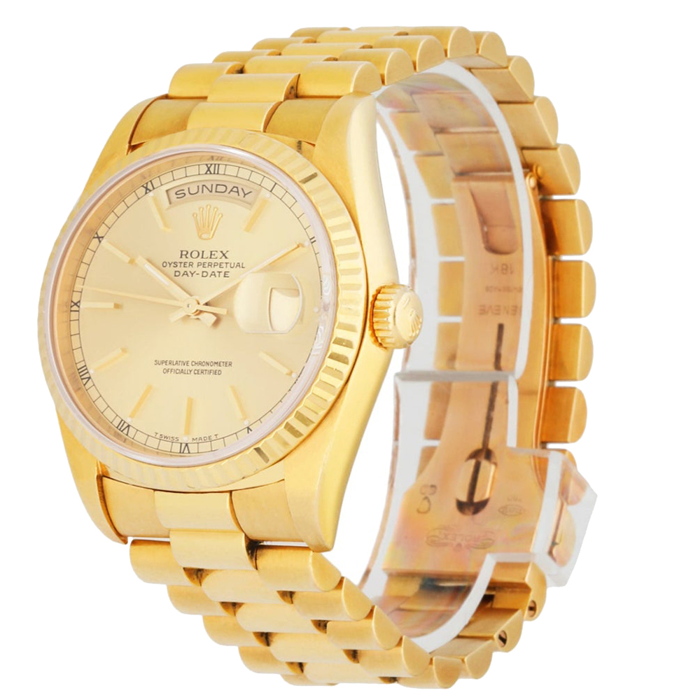 

Rolex Champagne 18K Yellow Gold Day Date President 18238 Men's Wristwatch 36 mm