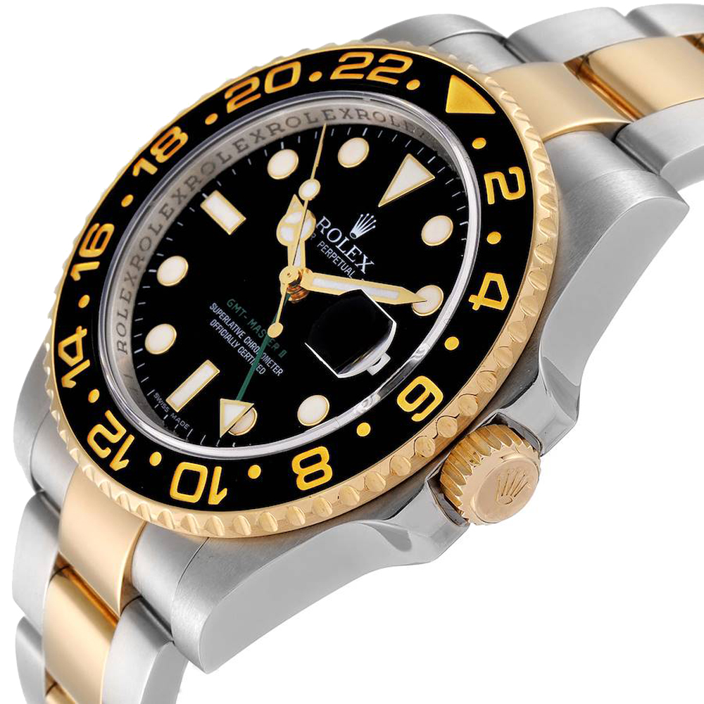 

Rolex Black 18K Yellow Gold And Stainless Steel GMT Master II 116713 Men's Wristwatch 40 MM