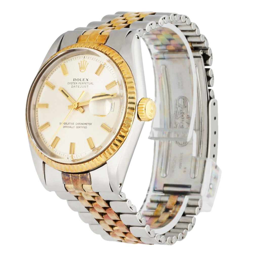 

Rolex Silver Yellow Gold and Stainless Steel Datejust 1601 Men's Wristwatch 36 mm