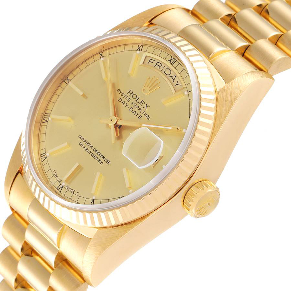 

Rolex Champagne 18K Yellow Gold President Day-Date 18038 Men's Wristwatch 36 MM