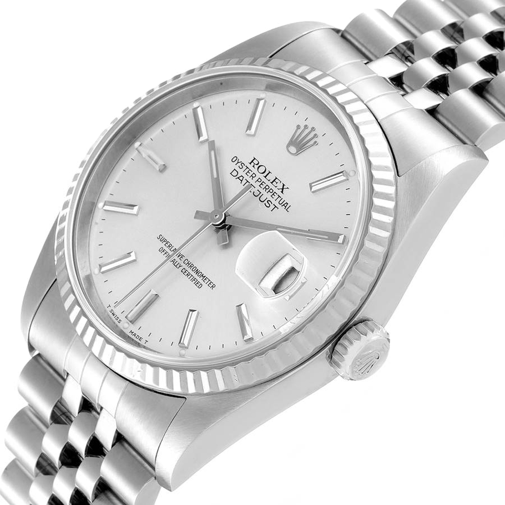 

Rolex Silver 18K White Gold And Stainless Steel Datejust 16234 Men's Wristwatch 36 MM