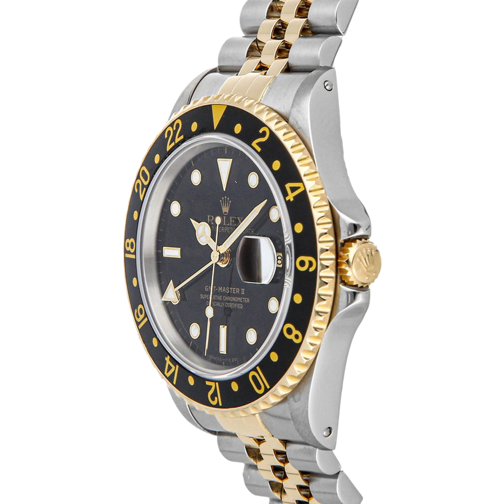 

Rolex Black 18K Yellow Gold and Stainless Steel GMT-Master II 16713 Men's Wristwatch 40 mm