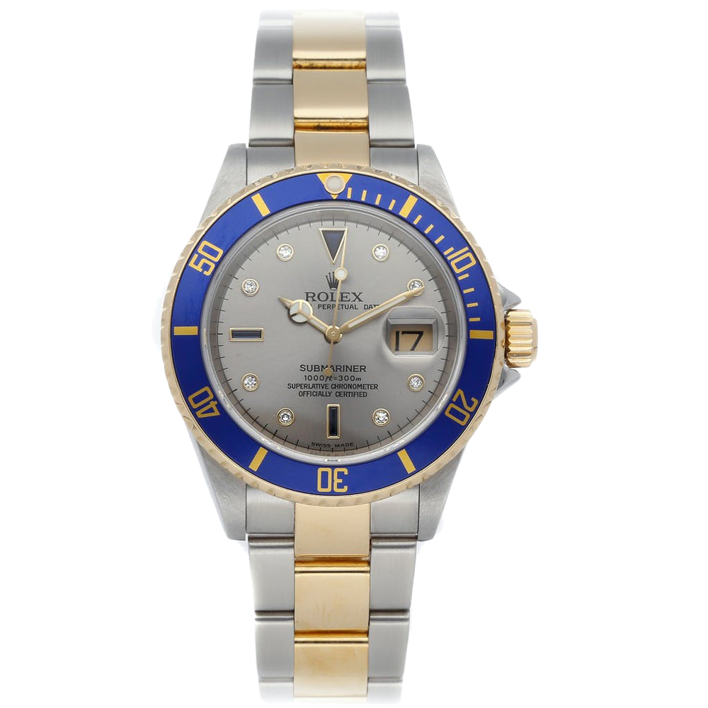 

Rolex Silver Diamond 18K Yellow Gold and Stainless Steel Submariner 16613 Men's Wristwatch 40 mm