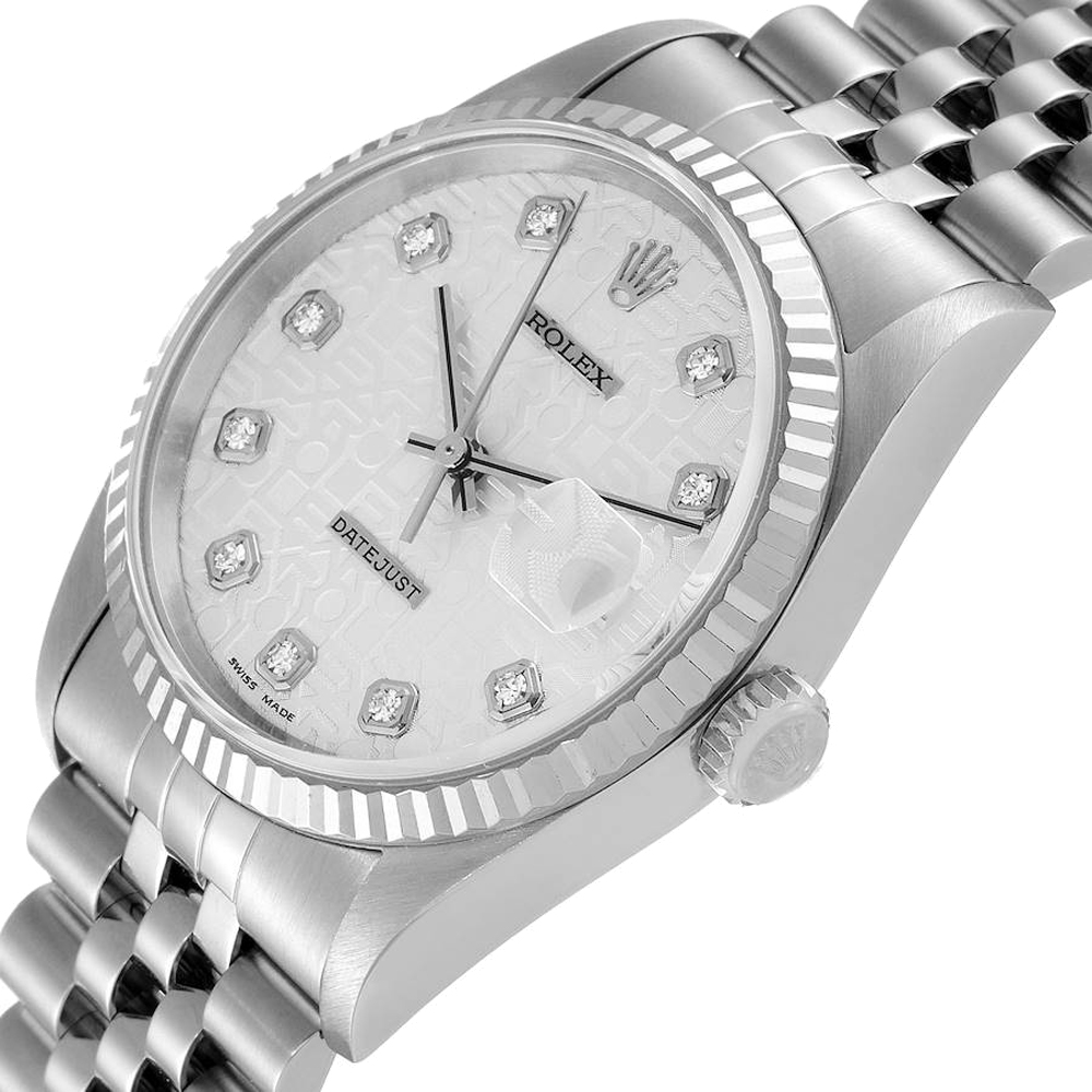

Rolex Silver Diamonds 18K White Gold And Stainless Steel Datejust 16234 Automatic Men's Wristwatch 36 MM