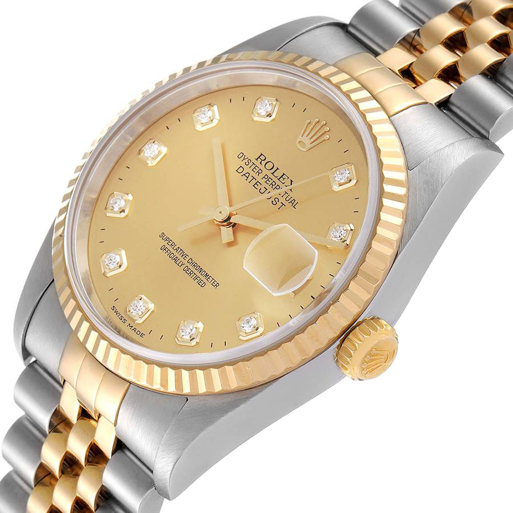 

Rolex Champagne Diamonds 18K Yellow Gold And Stainless Steel Datejust 16233 Automatic Men's Wristwatch 36 MM