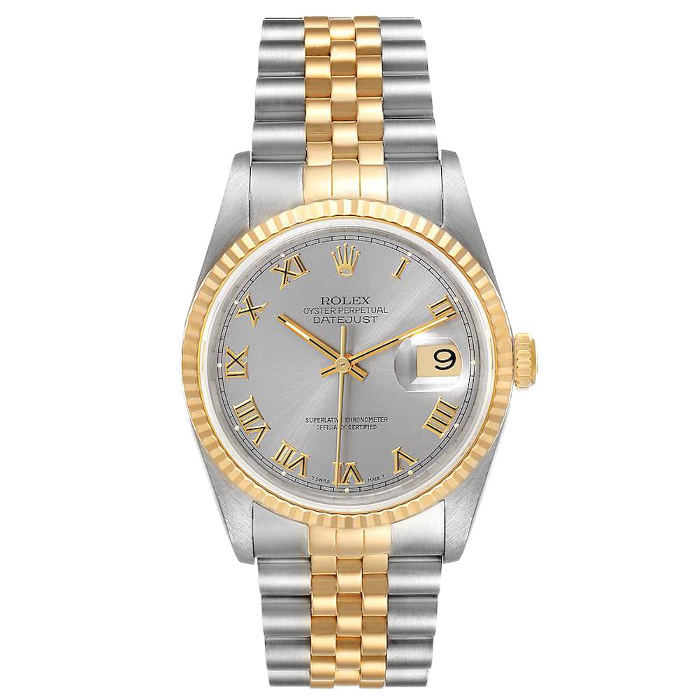

Rolex Grey 18K Yellow Gold And Stainless Steel Datejust 16233 Automatic Men's Wristwatch 36 MM