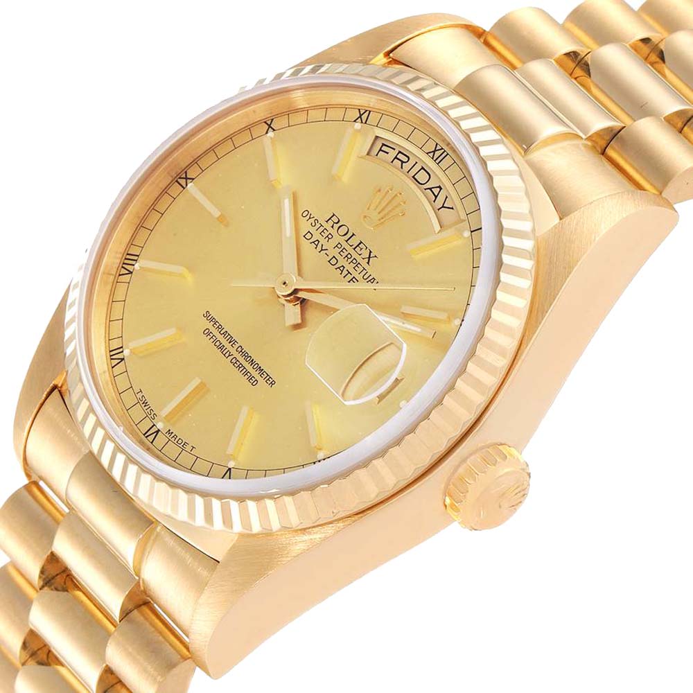 

Rolex Champagne 18K Yellow Gold President Day-Date 18038 Men's Wristwatch 36 MM