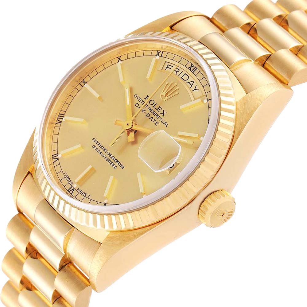 

Rolex Champagne 18k Yellow Gold President Day-Date 18238 Men's Wristwatch 36 MM