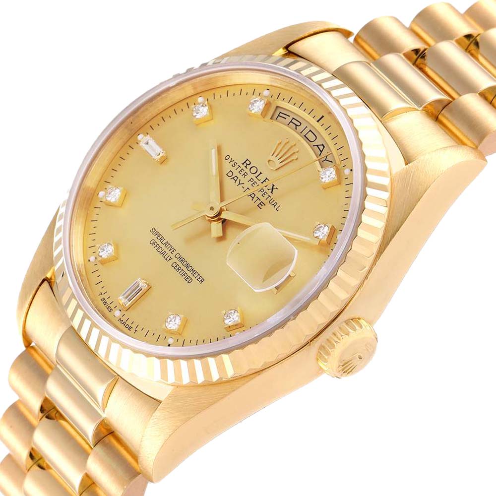 

Rolex Champagne Diamonds 18K Yellow Gold President Day-Date 18238 Men's Wristwatch 36 MM