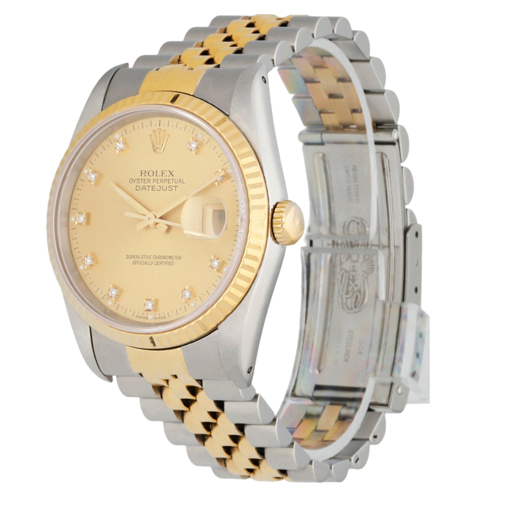 

Rolex Champagne Diamonds 18K Yellow Gold And Stainless Steel Datejust 16233 Women's Wristwatch 36 MM