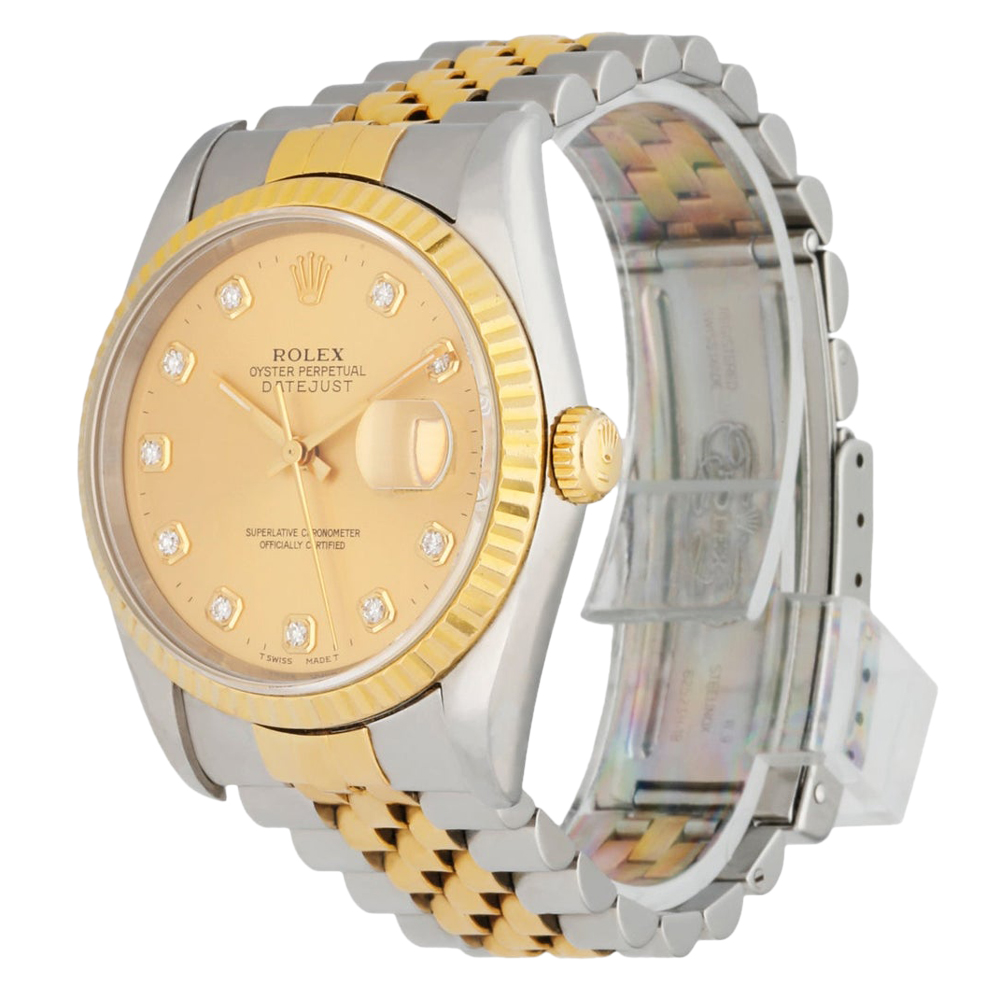 

Rolex Champagne Diamonds 18K Yellow Gold And Stainless Steel Datejust 16233 Women's Wristwatch 36 MM