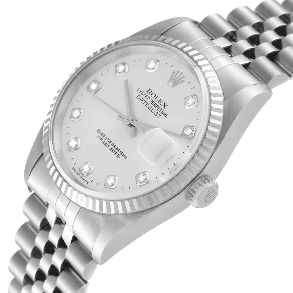 

Rolex Silver Diamonds 18K White Gold And Stainless Steel Datejust 16234 Automatic Men's Wristwatch 36 MM